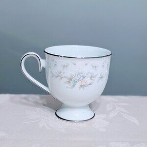VTG Noritake Ireland Patience Footed Teacup Blue Peach Flowers Silver Trim
